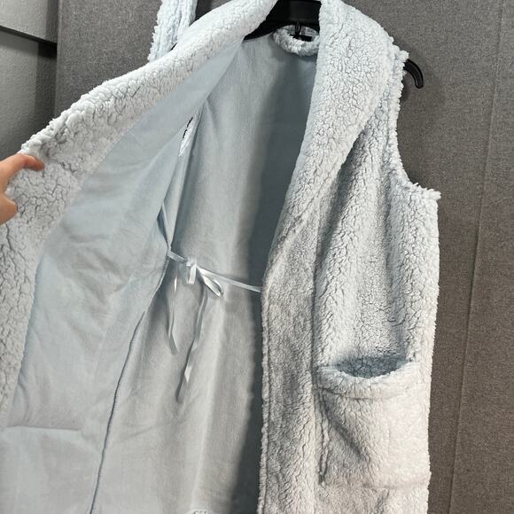 BumbleBella by Jill Martin Sherpa Shawl Collar Long Vest Baby Blue, X-Small - Picture 3 of 11